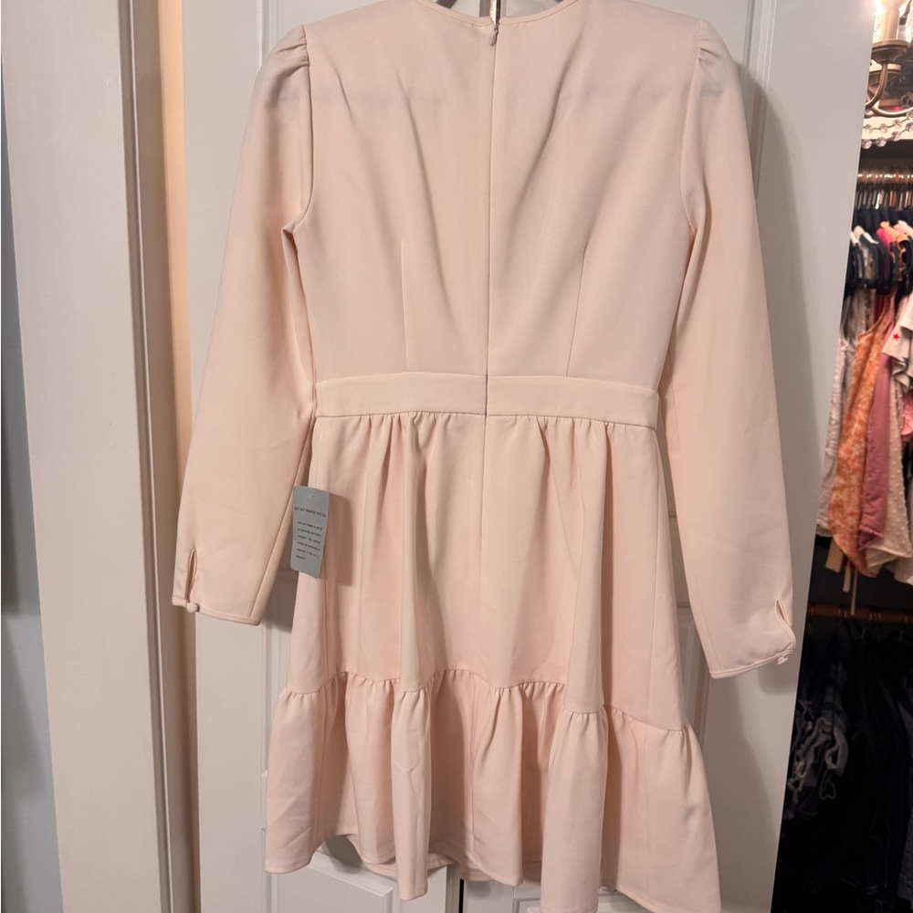 Cream Ruffle Trim Long Sleeve Dress - Picture 6 of 7